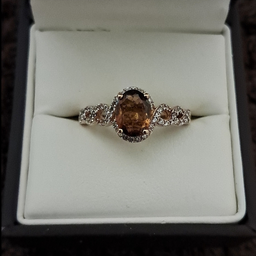 Golden Tourmaline & White Ziron Halo Enfinity style Ring.